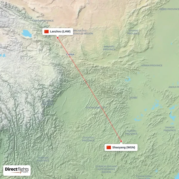 Shaoyang - Lanzhou direct flight map