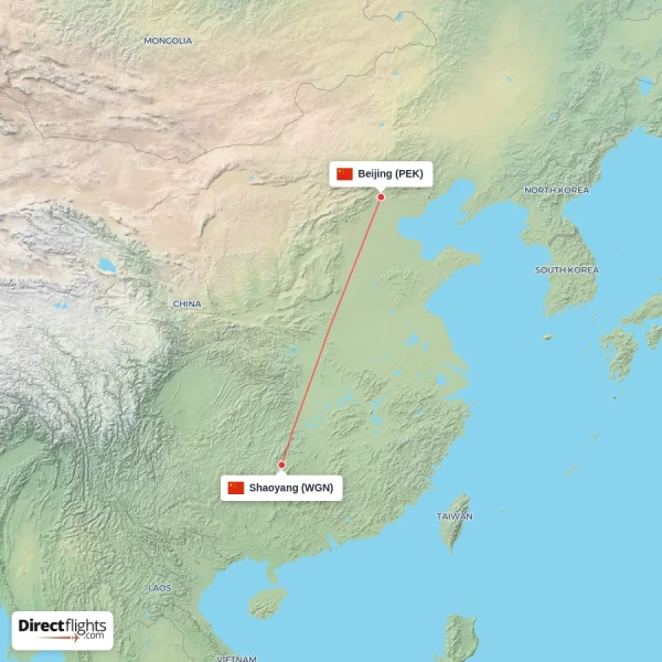Shaoyang - Beijing direct flight map