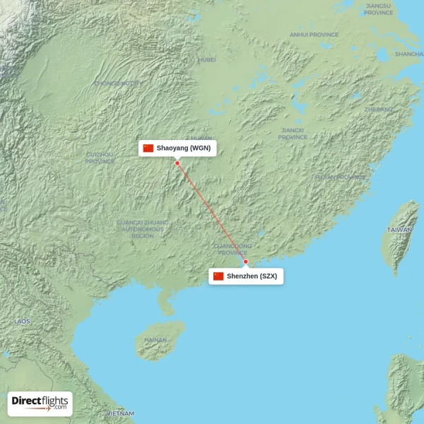 Shaoyang - Shenzhen direct flight map