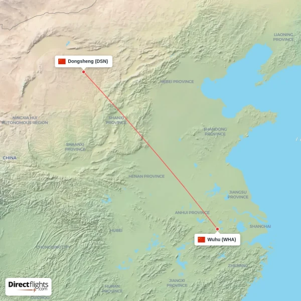 Wuhu - Dongsheng direct flight map