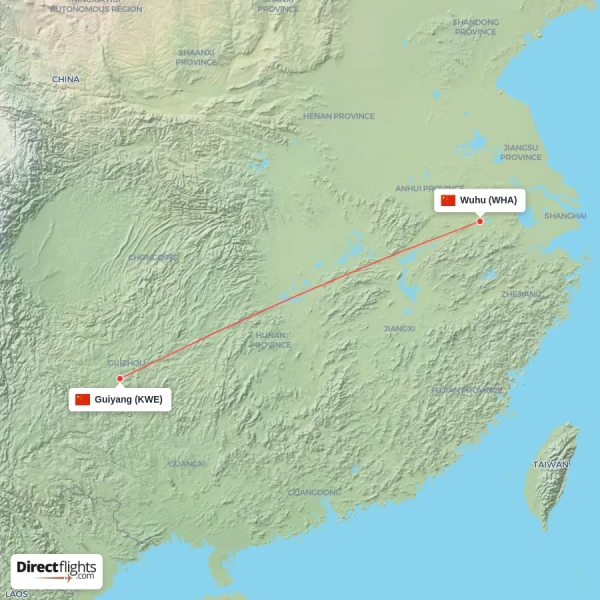 Wuhu - Guiyang direct flight map