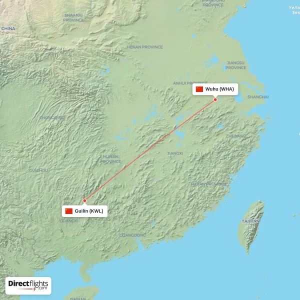 Wuhu - Guilin direct flight map