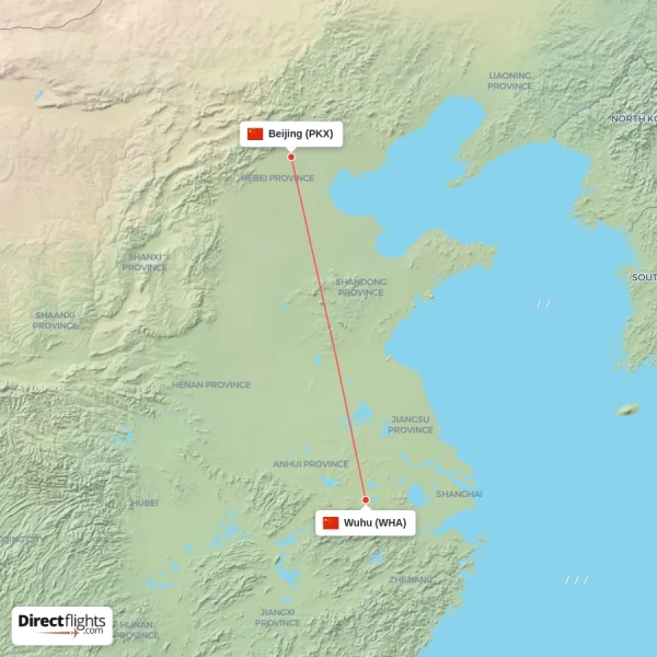 Wuhu - Beijing direct flight map