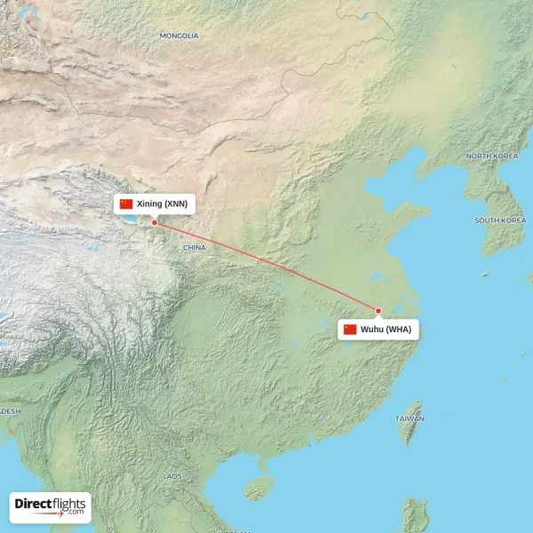 Wuhu - Xining direct flight map