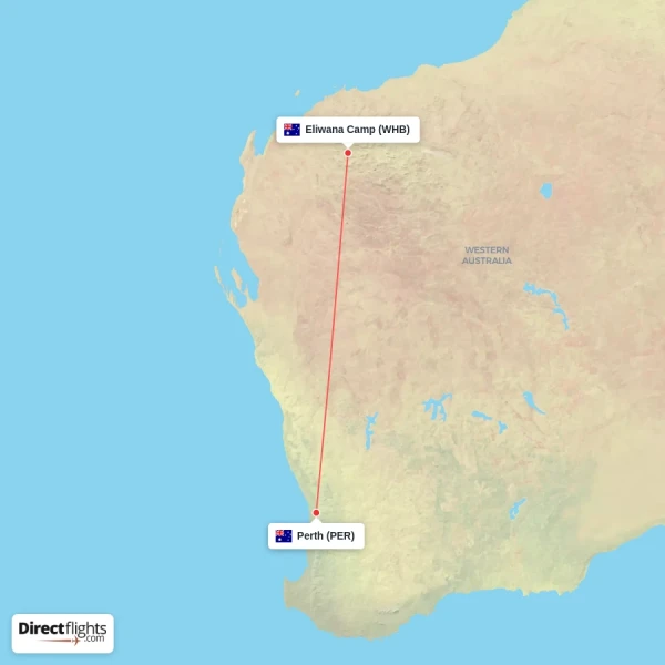 Eliwana Camp - Perth direct flight map