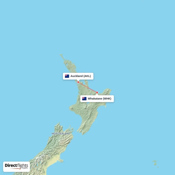 Whakatane - Auckland direct flight map