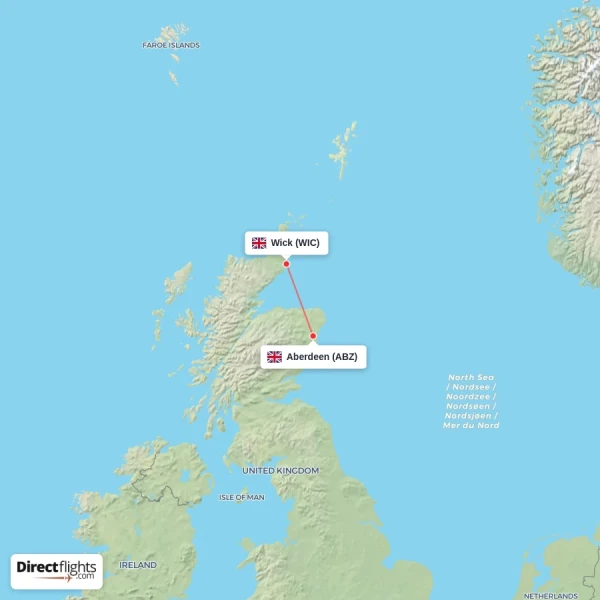 Wick - Aberdeen direct flight map