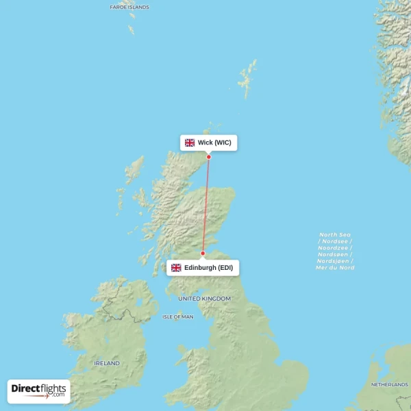 Wick - Edinburgh direct flight map