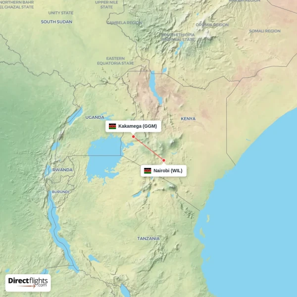 Nairobi - Kakamega direct flight map