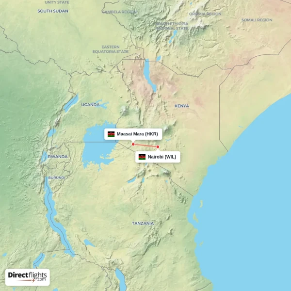 Nairobi - Maasai Mara direct flight map