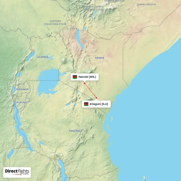 Nairobi - Kilaguni direct flight map