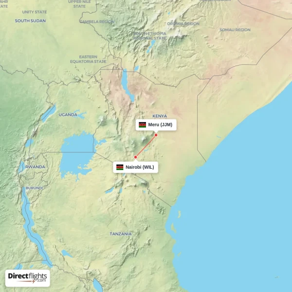 Nairobi - Meru direct flight map