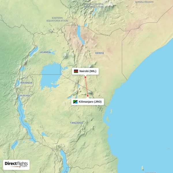 Nairobi - Kilimanjaro direct flight map