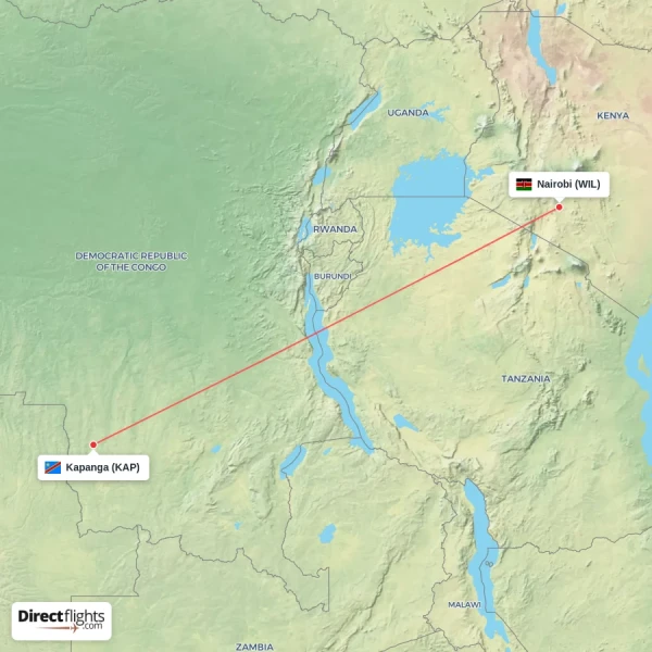 Nairobi - Kapanga direct flight map