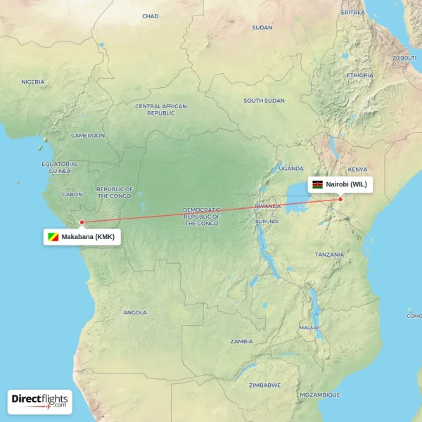 Nairobi - Makabana direct flight map