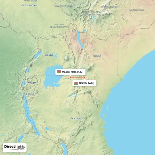 Nairobi - Maasai Mara direct flight map