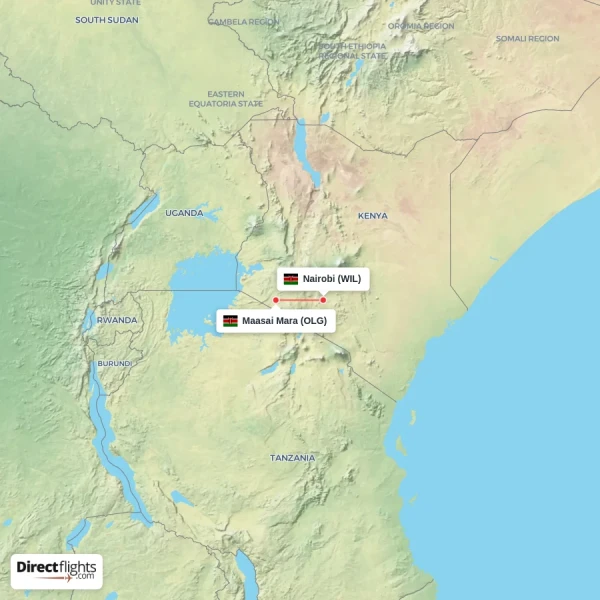 Nairobi - Maasai Mara direct flight map