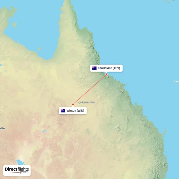 Winton - Townsville direct flight map