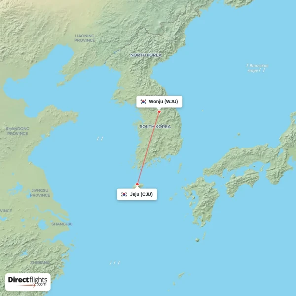 Wonju - Jeju direct flight map