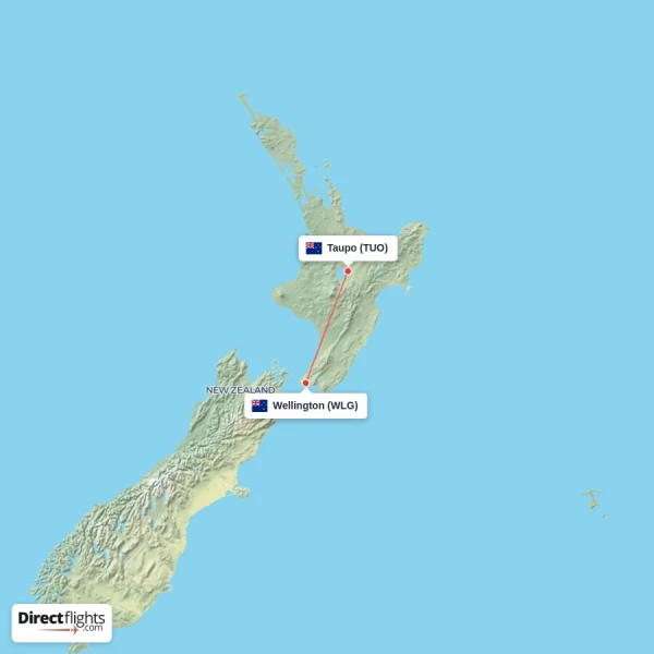 Wellington - Taupo direct flight map