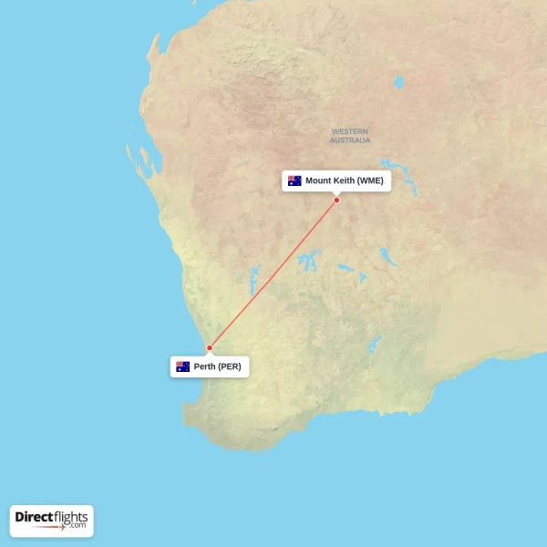 Mount Keith - Perth direct flight map