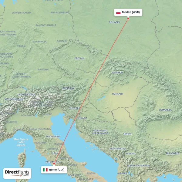 Modlin - Rome direct flight map