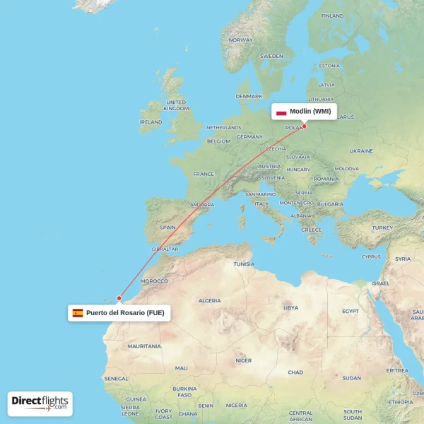 Modlin - Puerto del Rosario direct flight map