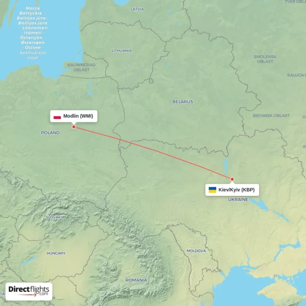 Modlin - Kiev/Kyiv direct flight map