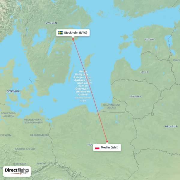 Modlin - Stockholm direct flight map