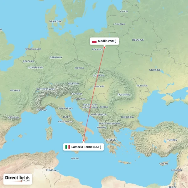 Modlin - Lamezia-Terme direct flight map