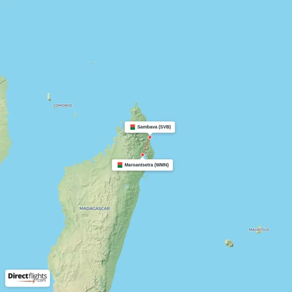 Maroantsetra - Sambava direct flight map