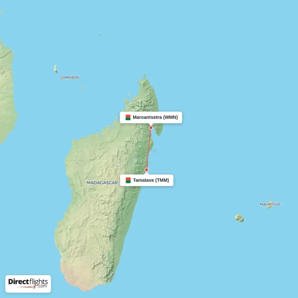 Maroantsetra - Tamatave direct flight map