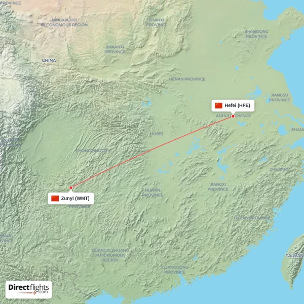 Zunyi - Hefei direct flight map