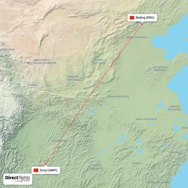 Zunyi - Beijing direct flight map