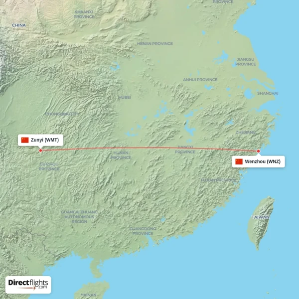 Zunyi - Wenzhou direct flight map