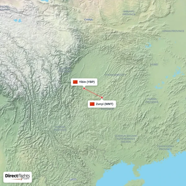 Zunyi - Yibin direct flight map