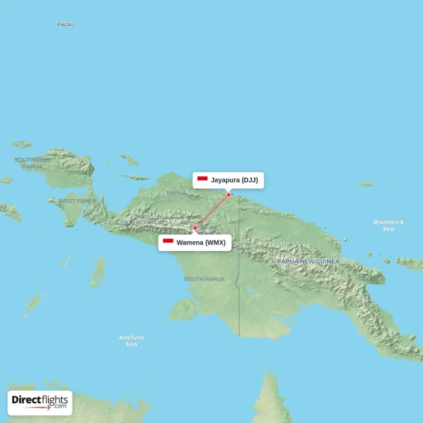 Wamena - Jayapura direct flight map