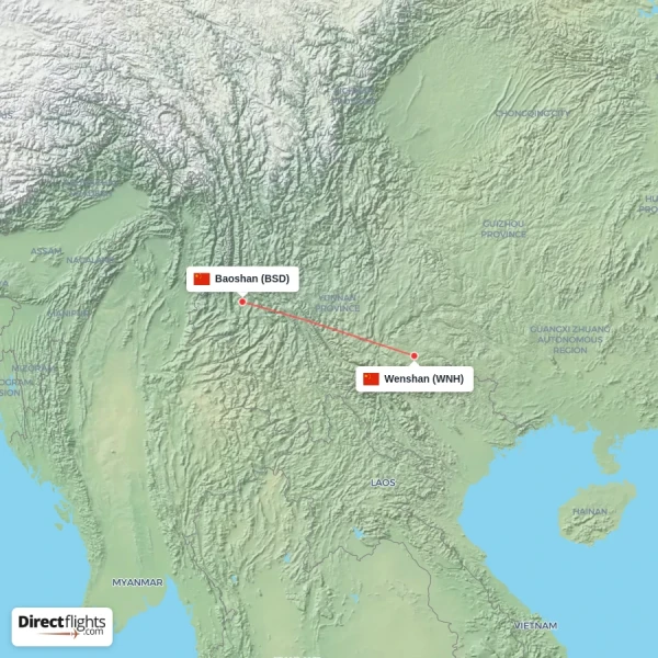 Wenshan - Baoshan direct flight map