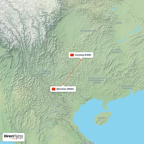 Wenshan - Guiyang direct flight map