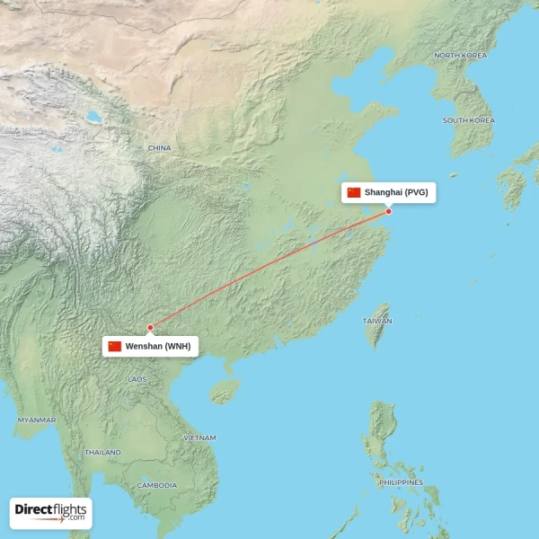Wenshan - Shanghai direct flight map