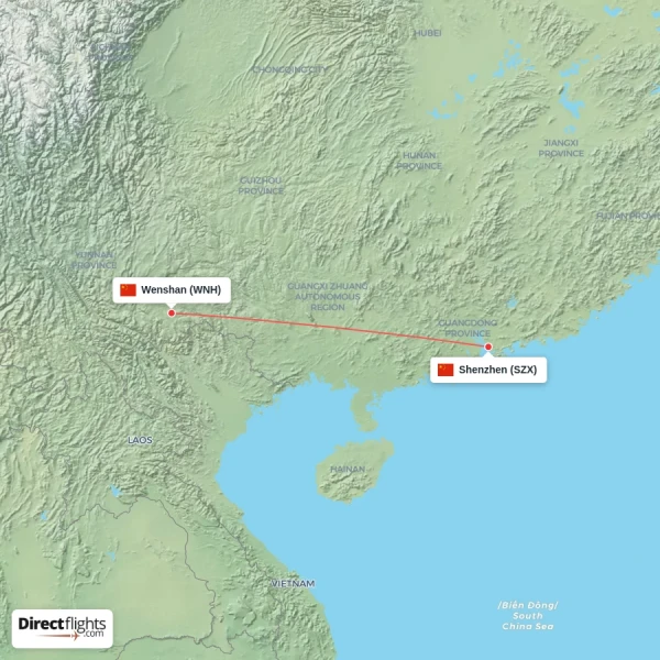 Wenshan - Shenzhen direct flight map