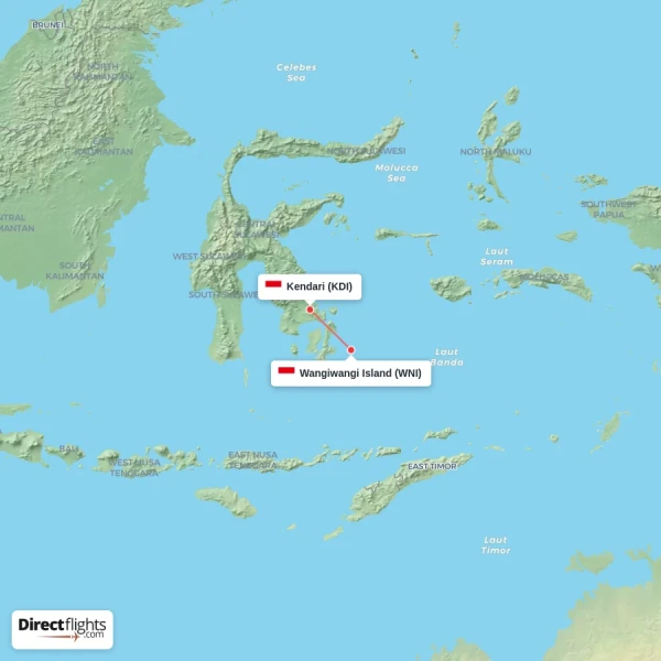 Wangiwangi Island - Kendari direct flight map