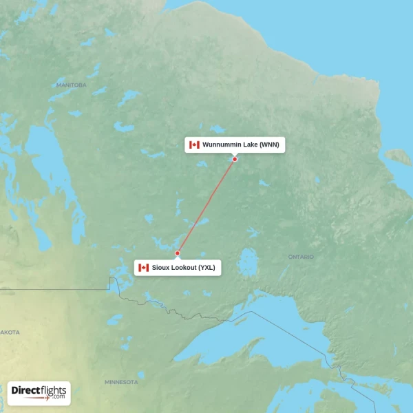 Wunnummin Lake - Sioux Lookout direct flight map