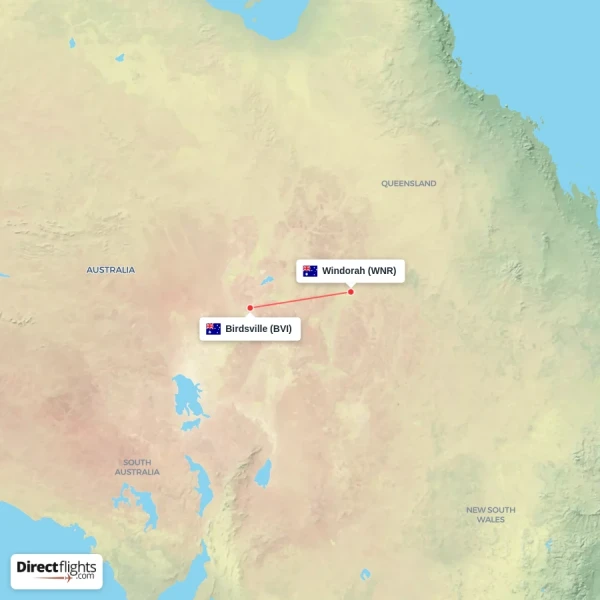 Windorah - Birdsville direct flight map