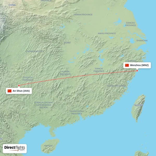 Wenzhou - An Shun direct flight map