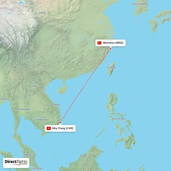 Wenzhou - Nha Trang direct flight map