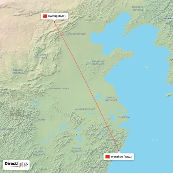 Wenzhou - Datong direct flight map