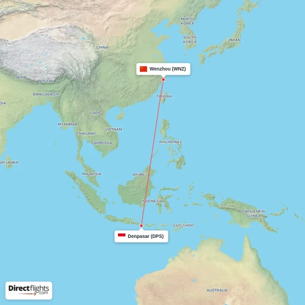 Wenzhou - Denpasar direct flight map