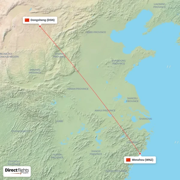 Wenzhou - Dongsheng direct flight map