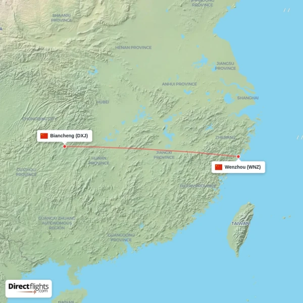 Wenzhou - Biancheng direct flight map